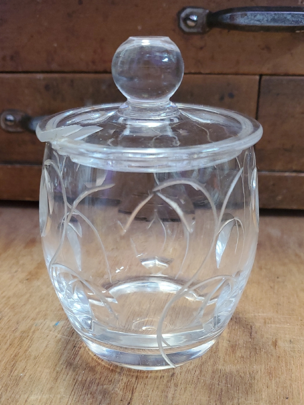 Cut Crystal Condiment Jar Jelly Jam Pot with Lid D